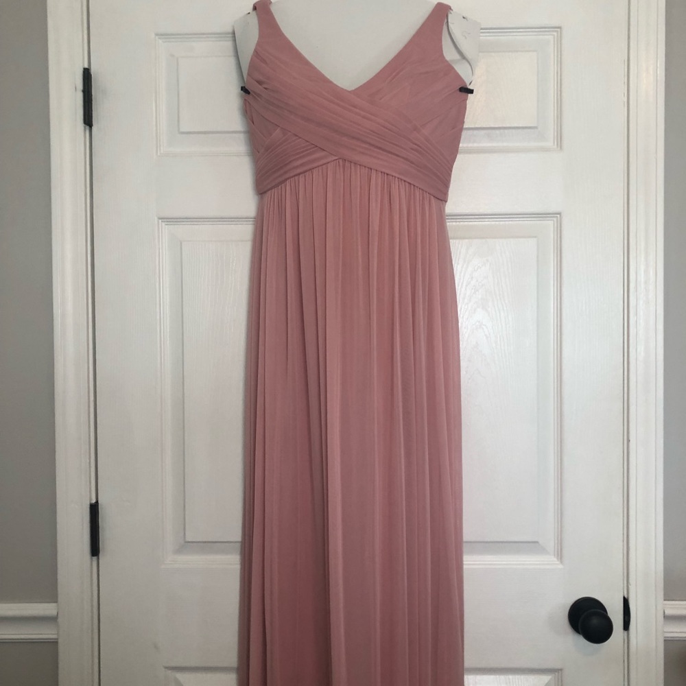 David’s Bridal Long mesh dress with cowl back